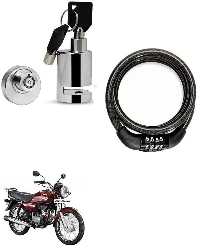 AS TRADERS Heavy Duty Disc Brake Lock with Heavy Number Lock for Hero HF Dawn Disc Lock, Cable Lock  (Black, Silver)