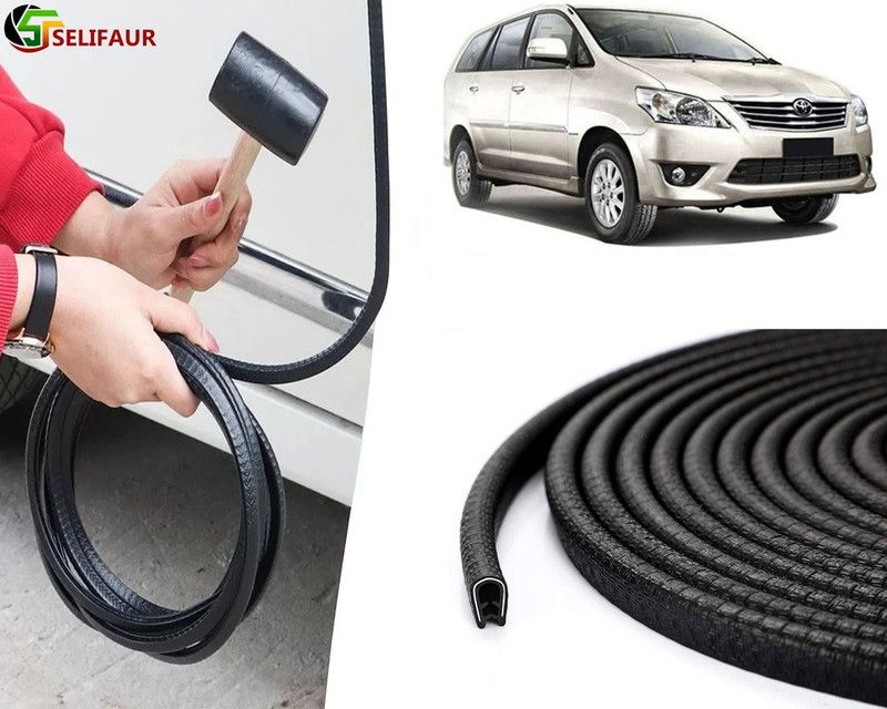Selifaur Plastic, Carbon Steel Car Door Guard  (Black, Pack of 1 U Shape Edge Trim Rubber Seal Built in Shaped Stell Sheet, Toyota, Innova)