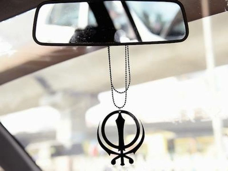 EliteAuto Premium Laser-cut Khanda Sahib Car Mirror Hanging Ornament with Metal Chain Car Hanging Ornament  (Pack of 1)