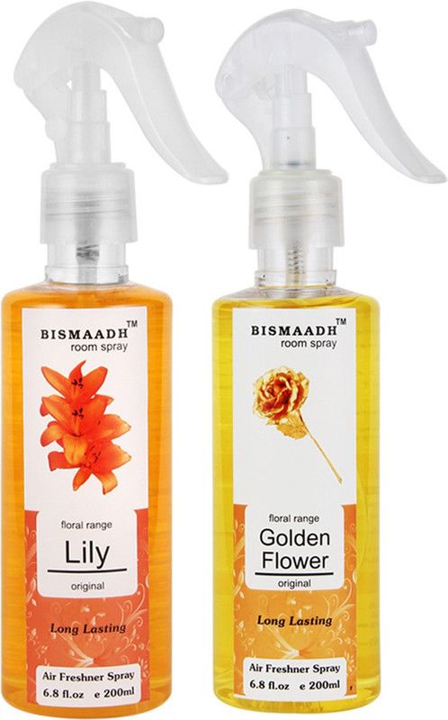 Bismaadh LILLY & GOLDEN FLOWER ROOM SPRAY / AIR FRESHENER FOR BABA JI Spray  (2 x 200)