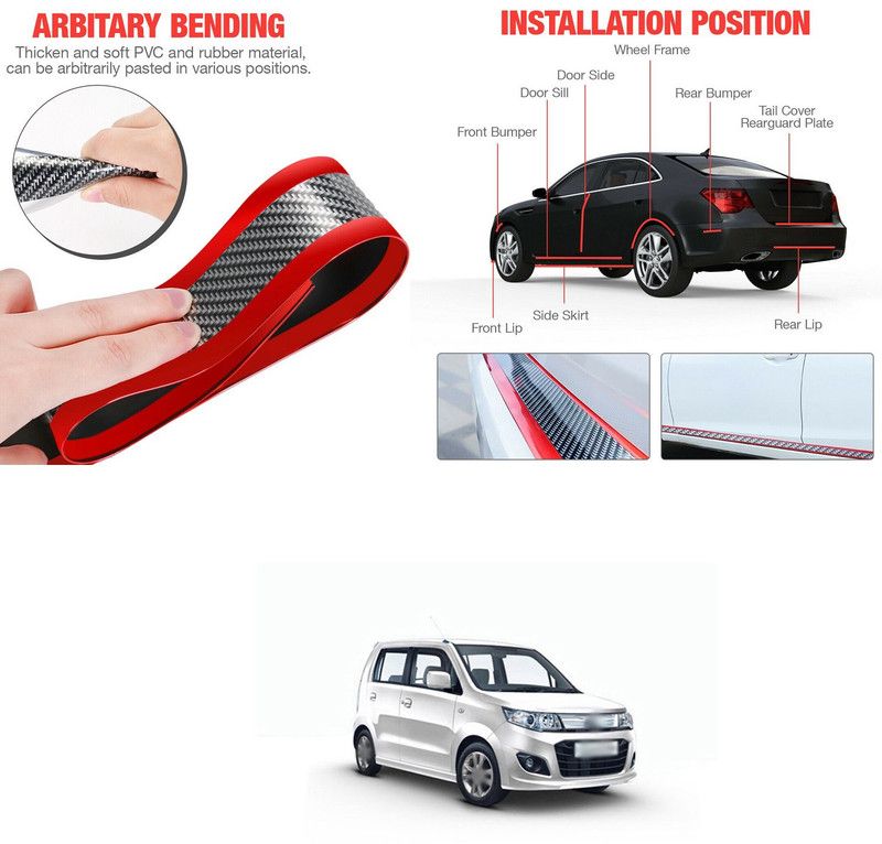 PROEDITION Carbon Fiber Wrap Auto Door Entry Guard Sticker,Anti-Collision Strip,Red Y147 Matte, Glossy, Chrome Maruti WagonR Side Garnish