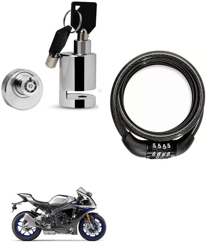 AS TRADERS Heavy Duty Disc Brake Lock with Heavy Number Lock for Yamaha YZF R1M Disc Lock, Cable Lock  (Black, Silver)