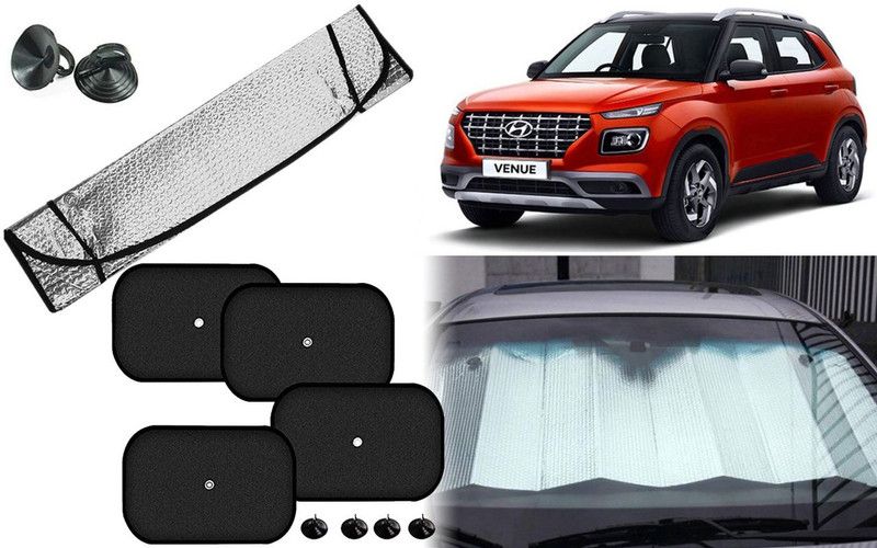 Auto Kite Dashboard, Rear Window, Side Window Sun Shade For Hyundai Verna  (Silver, Black)