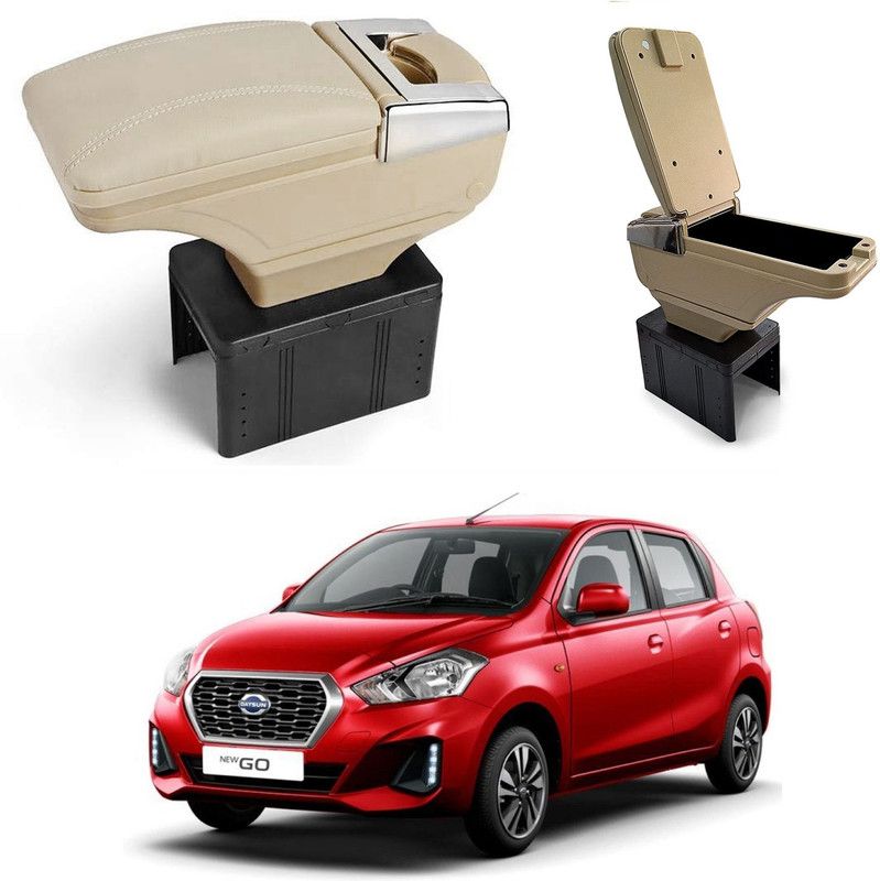 Oshotto PU Leather AR-01 Car Armrest Console Box For Go Beige Car Armrest  (Datsun, Go)