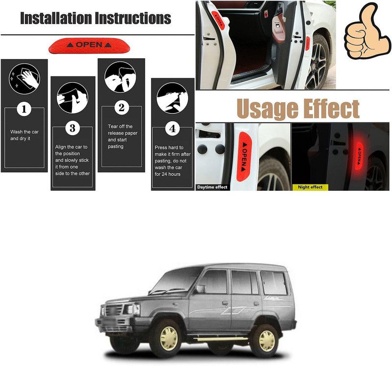 PRTEK Car Stickers Warning Strip Tape Sign Car Door Sticker Safety Warning Mark 143 5 mm x 5 m Red Reflective Tape  (Pack of 4)