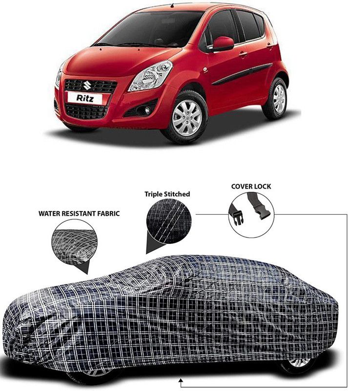 CoNNexXxionS Car Cover For Maruti Suzuki Ritz (With Mirror Pockets)  (White, Black)
