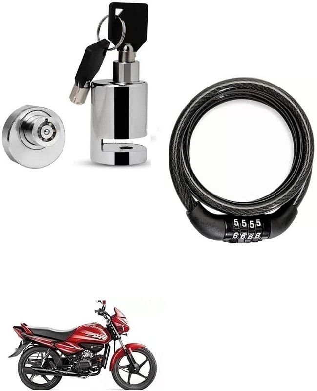 AS TRADERS Heavy Duty Disc Brake Lock with Heavy Number Lock for Hero Splendor NXG Disc Lock, Cable Lock  (Black, Silver)
