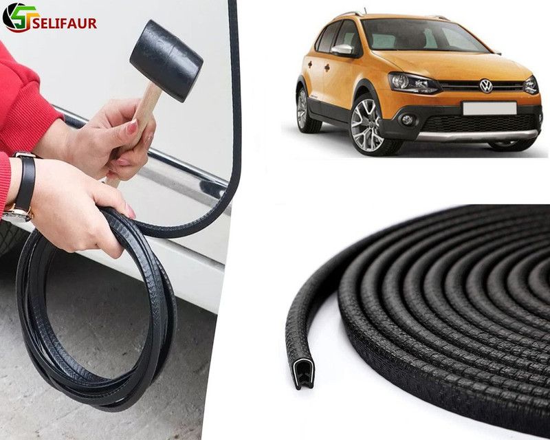 Selifaur Plastic, Carbon Steel Car Door Guard  (Black, Pack of 1 U Shape Edge Trim Rubber Seal Built in Shaped Stell Sheet, Volkswagen, Polo Cross)