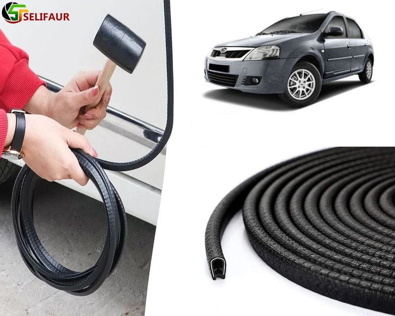 Selifaur Plastic, Carbon Steel Car Door Guard  (Black, Pack of 1 U Shape Edge Trim Rubber Seal Built in Shaped Stell Sheet, Mahindra, Verito)
