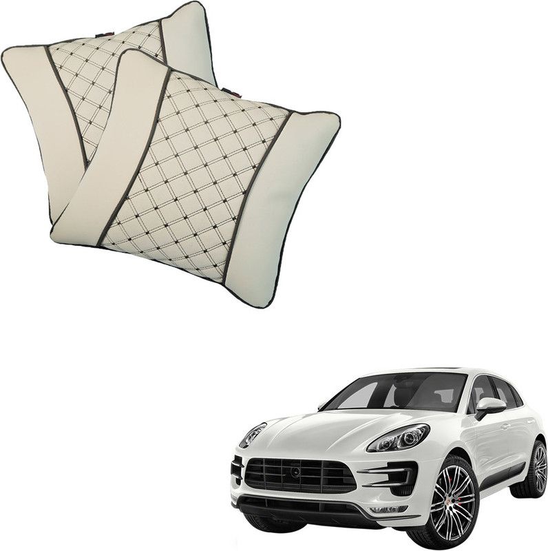 AutoFurnish Beige Leatherite Car Pillow Cushion for Porsche  (Square)