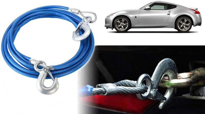 Selifaur M824-Heavy Duty Tow Ropes 8mm 4mtr 6Tons Wire Cable High Strength Hook Steel Wire Trailer Car Emergency Towing Rope for 370z 4 m Towing Cable  (Steel, Plastic, 6000 kg Pull Capacity)