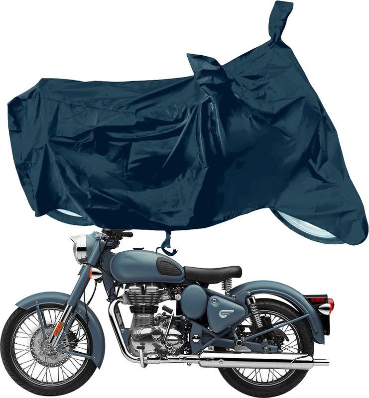 RiderShine Waterproof Two Wheeler Cover for Royal Enfield  (Squadron Blue, Black)