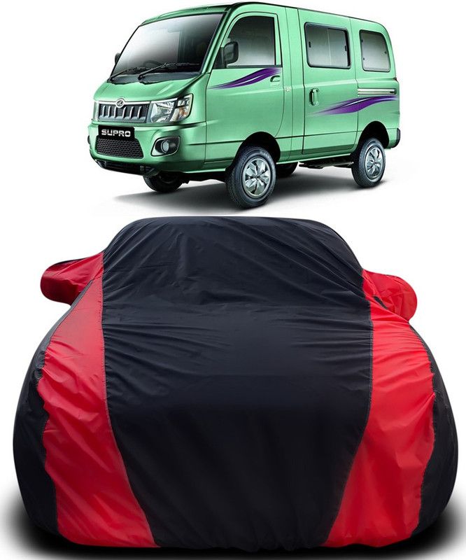 MoTRoX Car Cover For Mahindra Supro (With Mirror Pockets)  (Black, Red)
