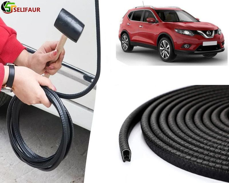 Selifaur Plastic, Carbon Steel Car Door Guard  (Black, Pack of 1 U Shape Edge Trim Rubber Seal Built in Shaped Stell Sheet, Nissan, X-Trail)