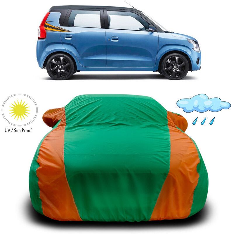 AutoTiger Car Cover For Maruti Suzuki Wagon R MPV (With Mirror Pockets)  (Green, Orange)