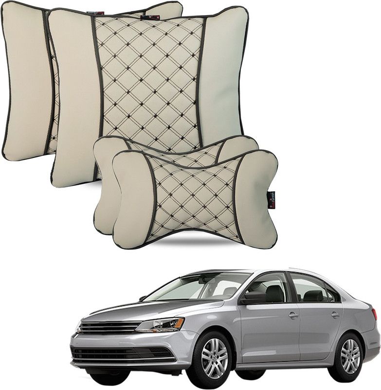 AutoFurnish Beige Leatherite Car Pillow Cushion for Volkswagen  (Square, Pack of 4)