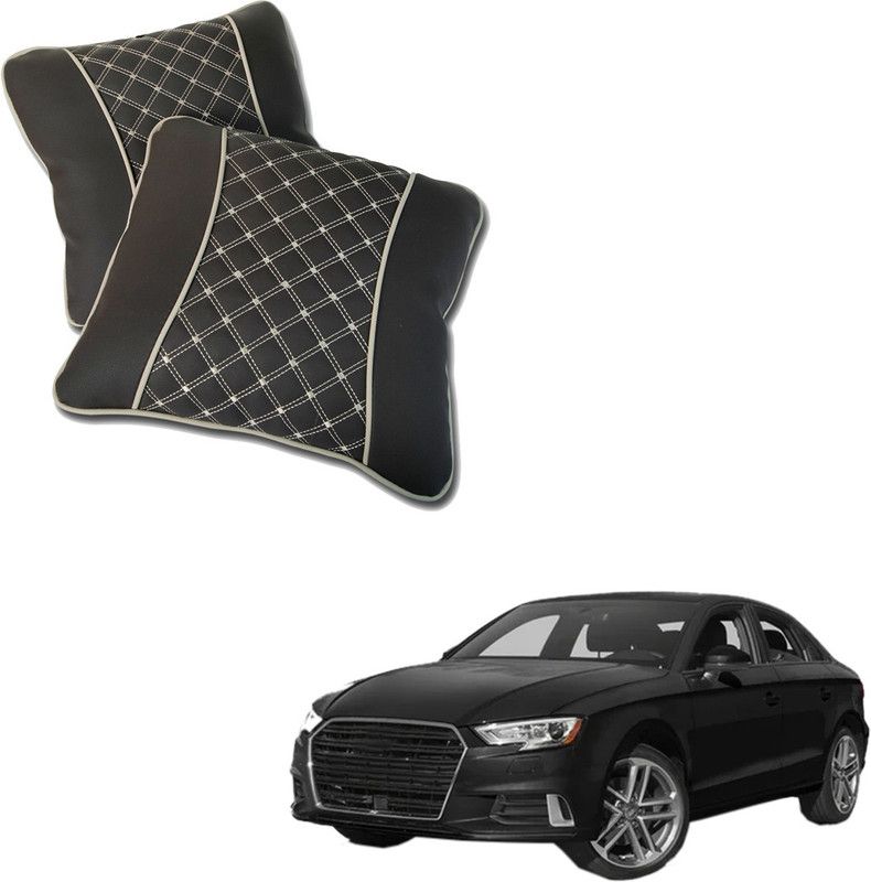 AutoFurnish Black Leatherite Car Pillow Cushion for Audi  (Square, Pack of 2)