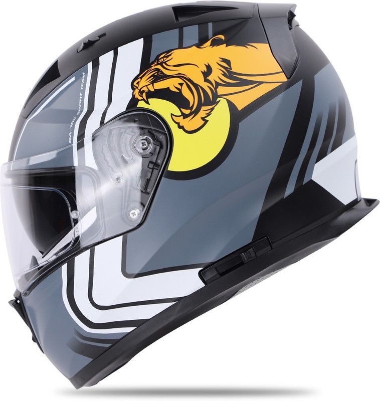 IGNYTE IGN-7 Targa ISI/DOT Certified Full Face Helmet Motorbike Helmet  (Glossy Black White with Anti Fog Clear Visor)