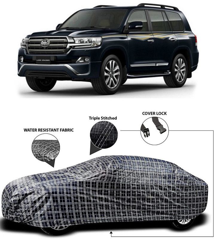 MoTRoX Car Cover For Toyota Land Cruiser (With Mirror Pockets)  (White, Black)