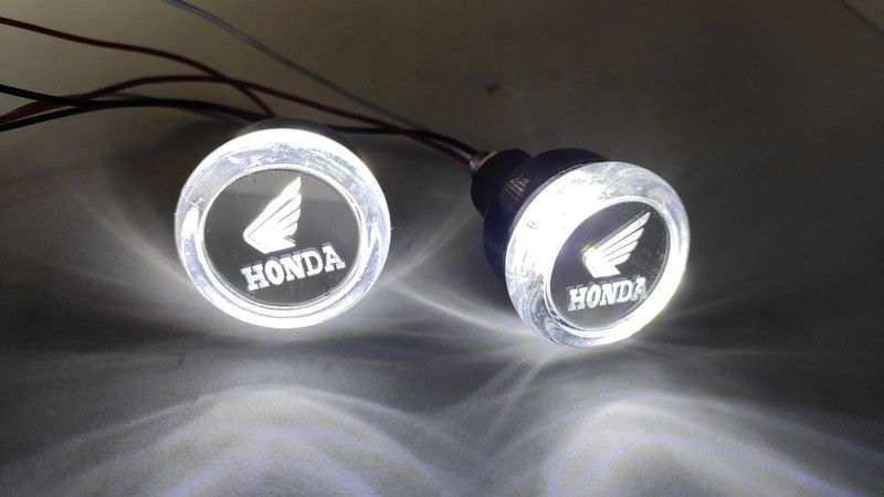 ULTRAWAY Motorcycle DRL/Turn Signal LED Light Blinker Indicator Handle Bar End (White and Orange) For HONDA Bike Handlebar Weights  (200 White, Yellow)