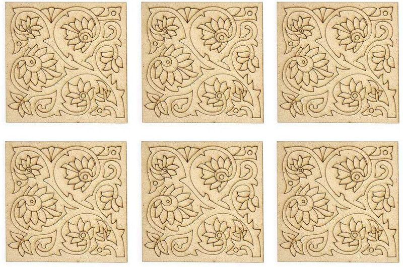 ADIKALA Square Shaped Engraved Mdf Floral Design | Tea Coaster Without Stand DIY 4. INCH Spare Tire Hoist