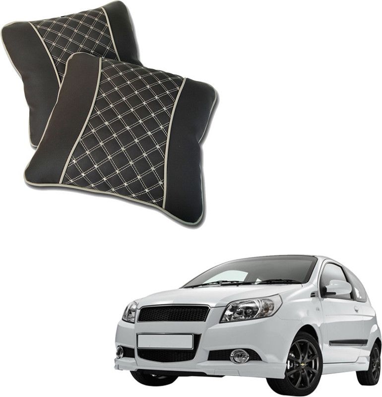 AutoFurnish Black Leatherite Car Pillow Cushion for Chevrolet  (Square, Pack of 2)