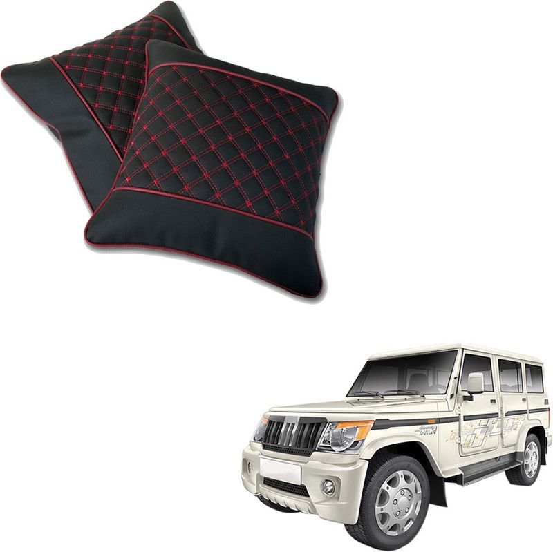 AutoFurnish Black, Red Leatherite Car Pillow Cushion for Mahindra  (Rectangular, Pack of 2)