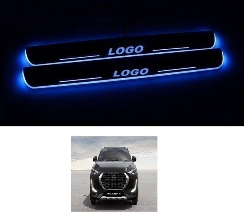 RS ENTERPRISES CARS Car Door Foot Step Led Sill Plate with Mirror Finish (Set of 4, Blue) For Nissan Magnite Door Sill Plate