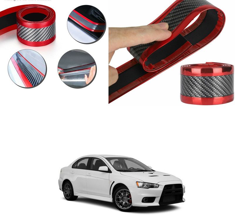 PRTEK Carbon Fiber Wrap Car Door Sill Protector Self-Adhesive Car Bumper Protector,Waterproof Auto Door Entry Guard Sticker,Anti-Collision Strip Rubber Scratch Protection Strip,Red V152 Car Beading Roll For Window, Bumper, Door  (5 m)