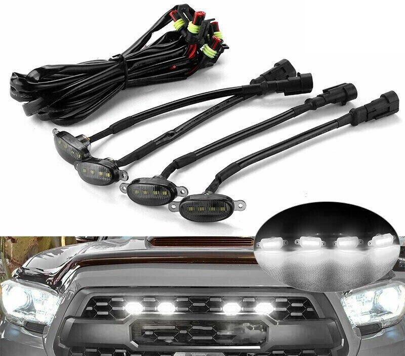 PRTEK 4Pcs Led Front Grille Light Fuse Adapter Wiring Kit,Smoked Lens White Light Headlight, Indicator Light, Side Marker Motorbike, Car, Van, Truck LED (12 V, 12 W)  (Universal For Car, Pack of 4)