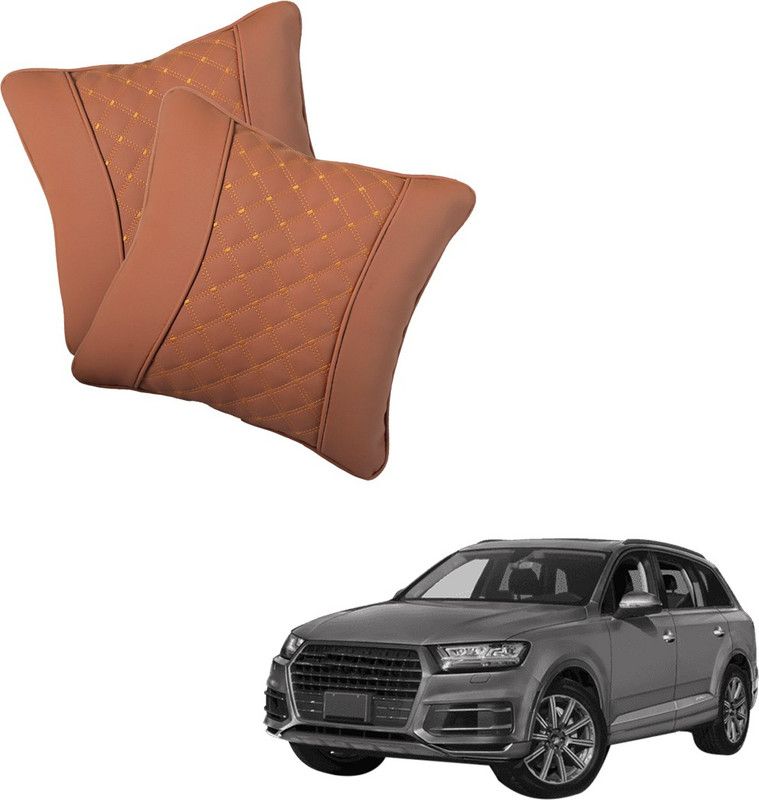 AutoFurnish Brown Leatherite Car Pillow Cushion for Audi  (Rectangular, Pack of 2)