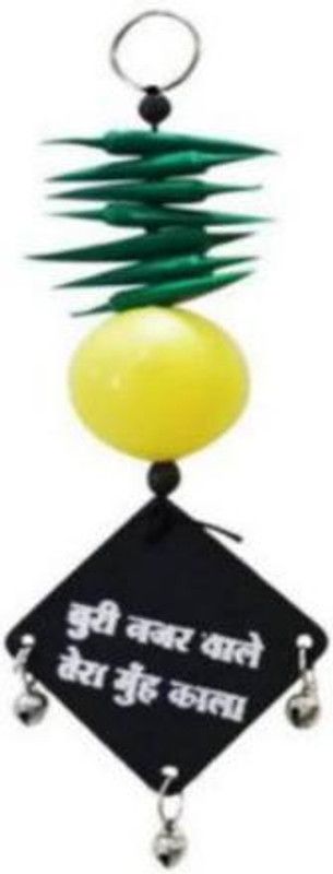 Pepino Beautiful Buri Nazar Wale Tera Muh Kala Decor For Protection | Nimbu Mirchi Nazar Suraksha Mask for Shop, Car/Wall, Auto-Rikshaw Hanging Plastic Yantra (Pack of 1) Car Hanging Ornament  (Pack of 1)