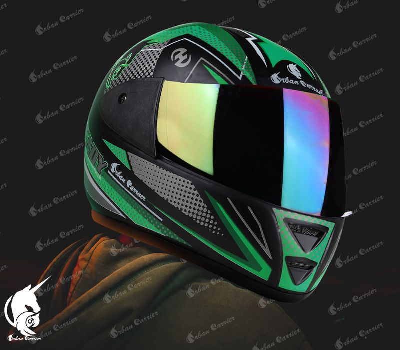 urban carrier Branded ISI Certified ABS Material Full Face Stylish Helmet with Rainbow Visor Motorbike Helmet  (Dark Green)