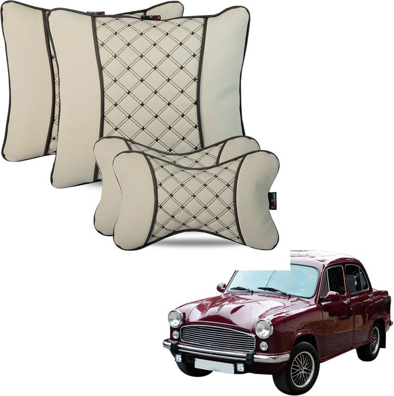 AutoFurnish Beige Leatherite Car Pillow Cushion for HM  (Square, Pack of 4)