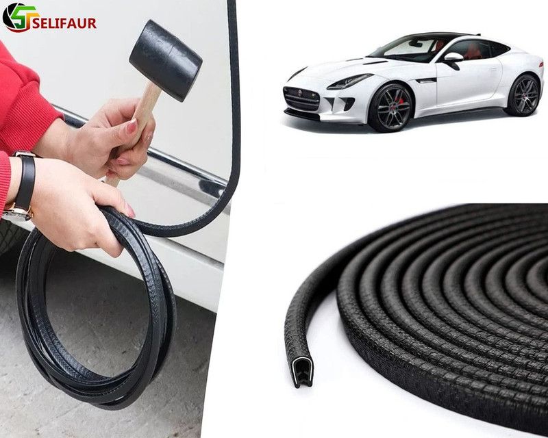 Selifaur Plastic, Carbon Steel Car Door Guard  (Black, Pack of 1 U Shape Edge Trim Rubber Seal Built in Shaped Stell Sheet, Jaguar, F-TYPE)