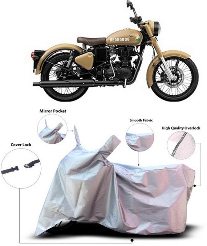 Rhtdmm Waterproof Two Wheeler Cover for Royal Enfield  (Classic 350 Signals, Silver)
