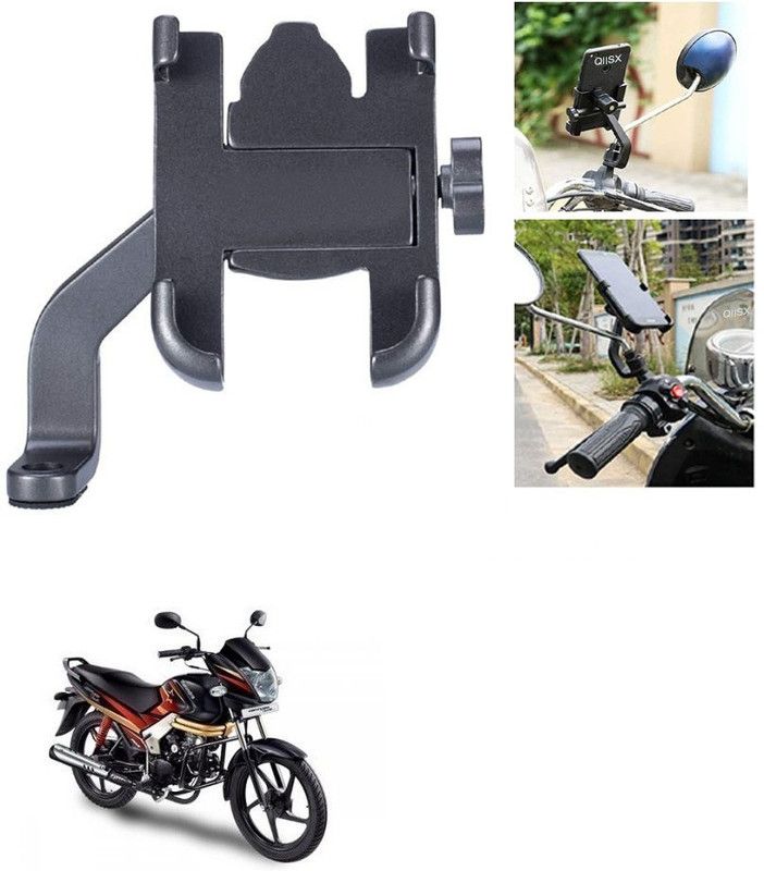 Qiisx Mirror Fitting Metal Mobile Holder For Mahindra Centuro XT Bike Mobile Holder  (Black)