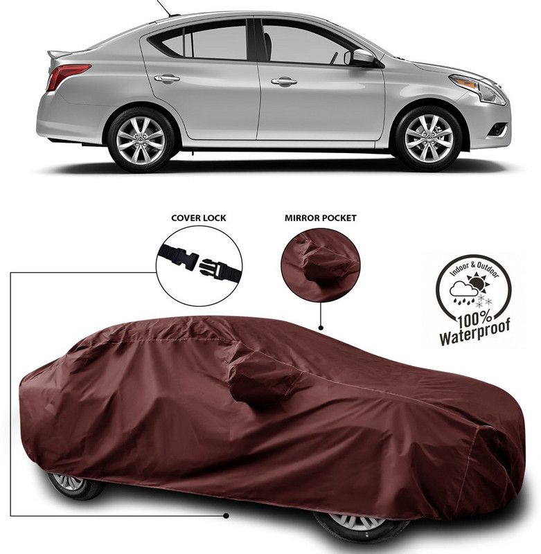 Genipap Car Cover For Nissan Sunny Facelift (With Mirror Pockets)  (Maroon)