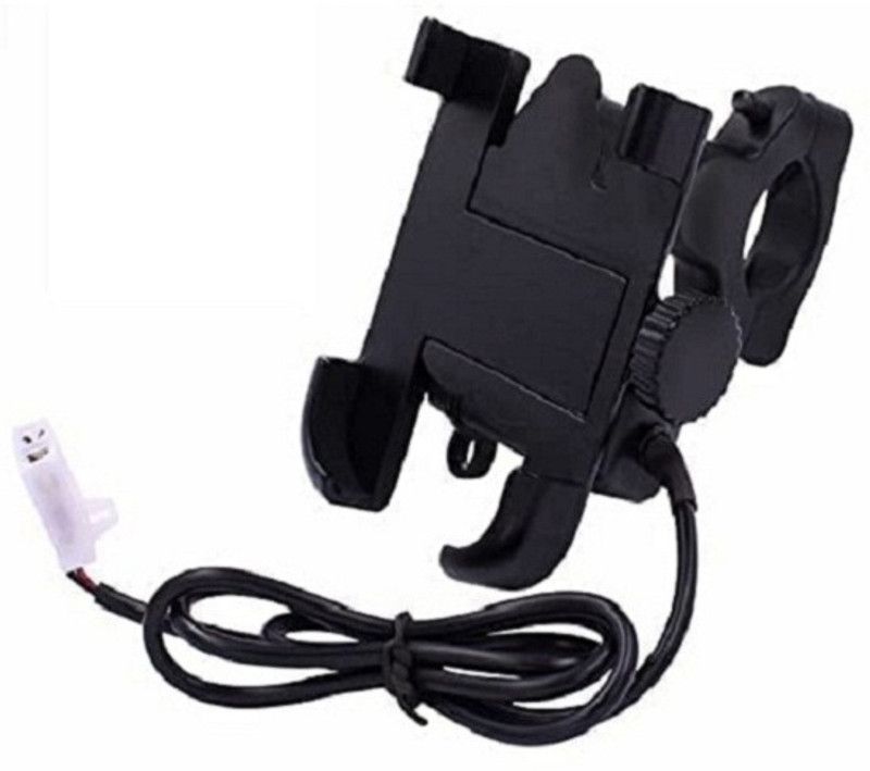 VINSONIC Bike Mirror Mobile Stand with USB 3.0 Fast Charger | Rear View Mount Anti Shake Bike Mobile Holder  (Black)