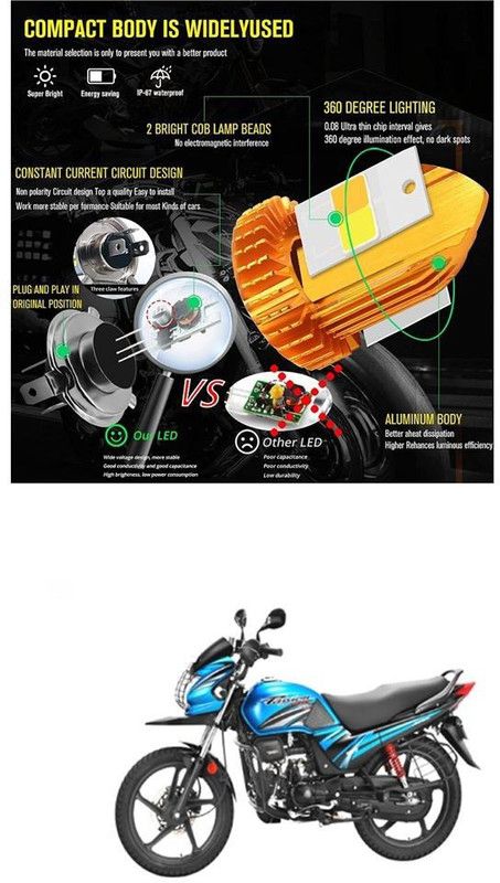 PROEDITION LED Motorcycle Headlight Bulb Hi/Lo Beam LED Car HeadlighT 529 Headlight Car, Motorbike LED (12 V, 12 W)  (Universal For Bike, Universal For Car, Pack of 1)