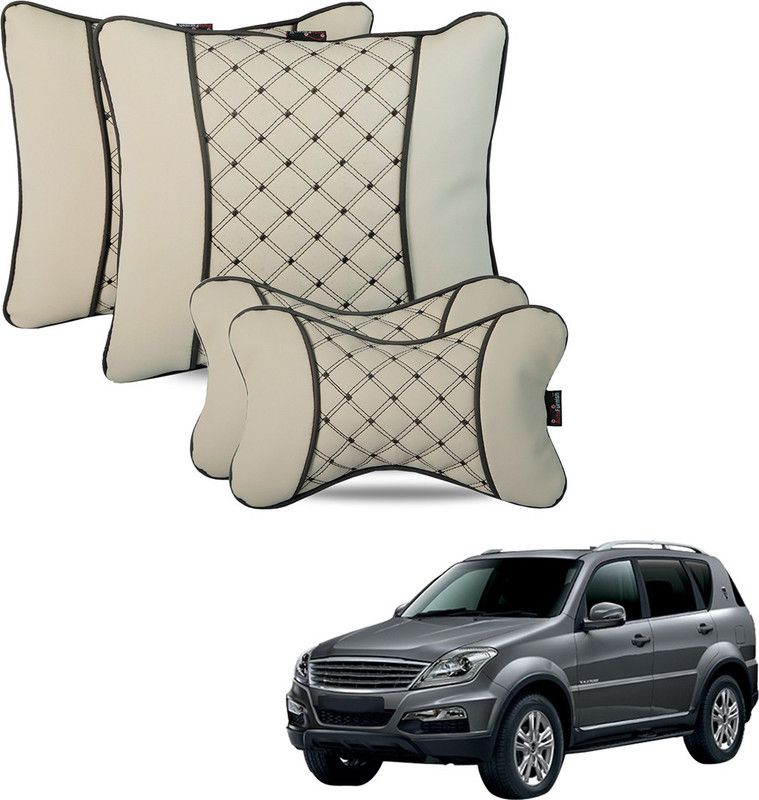 AutoFurnish Beige Leatherite Car Pillow Cushion for SsangYong  (Square, Pack of 4)