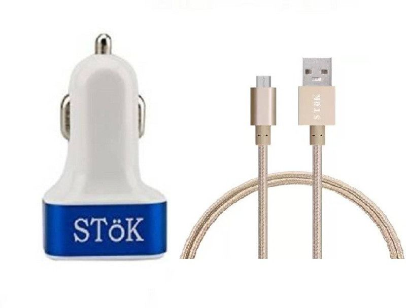 Stok 5.1 Amp Turbo Car Charger  (Blue, With USB Cable)
