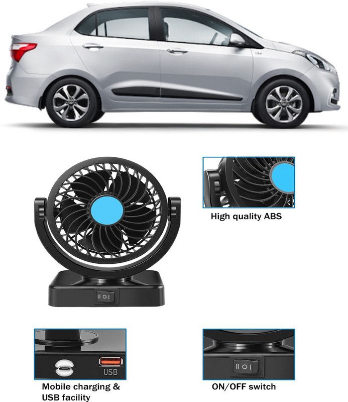 Amulite Car Fan With USB Charging 360 Degree Rotatable Fan-G-208 Car Interior Fan  (12 V)