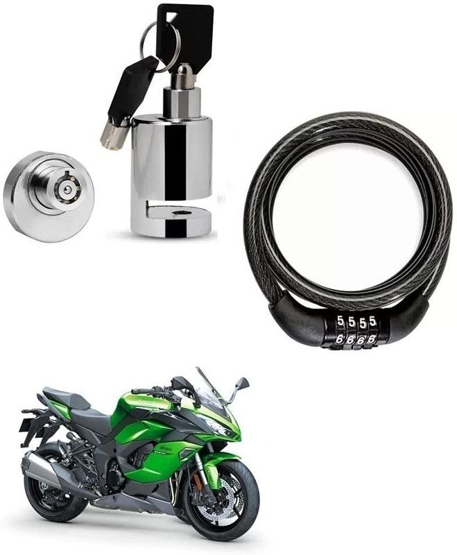 AS TRADERS Heavy Duty Disc Brake Lock with Heavy Number Lock for Kawasaki Ninja Disc Lock, Cable Lock  (Black, Silver)