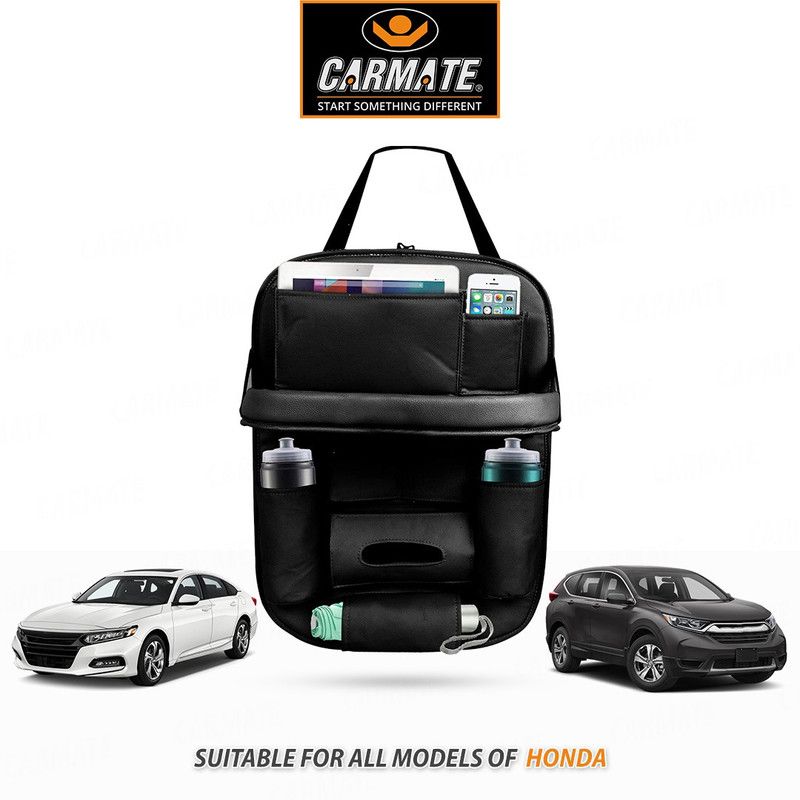 CARMATE PU Leather Car Seat Back Organizer BLACK for HONDA Car Multi Pocket  (1 L)