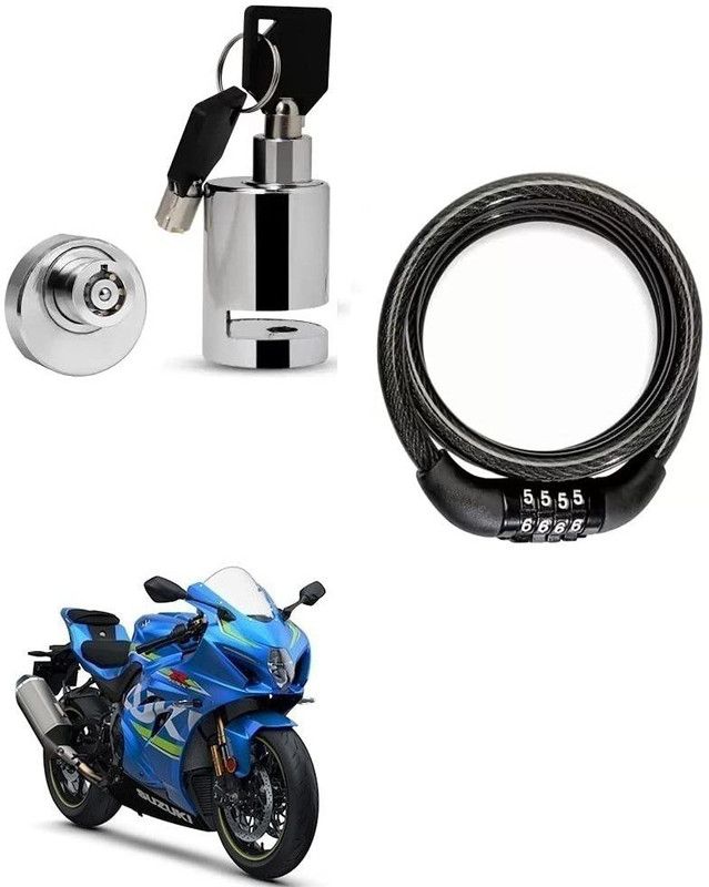 AS TRADERS Heavy Duty Disc Brake Lock with Heavy Number Lock for Suzuki GSX Disc Lock, Cable Lock  (Black, Silver)