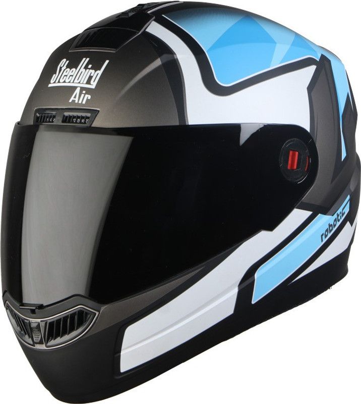 Steelbird SBA-1 Robotics Motorbike Helmet  (Matt Black/Sky Blue)