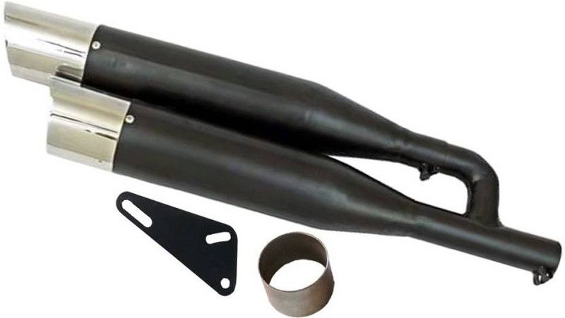 Dhe Best Dual/Double Barrel Front Chrome Glasswool/Filter Exhaust Silencer Royal Enfield Twin Full Exhaust System  (Mild Steel)