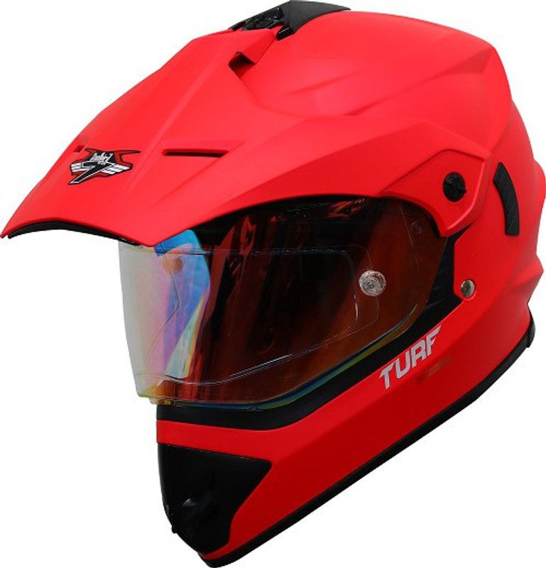 Steelbird Off Road Turf Motocross Helmet in Glossy Fluo Watermelon Motorbike Helmet  (Glossy Fluo Watermelon with Night Vision Gold Visor)