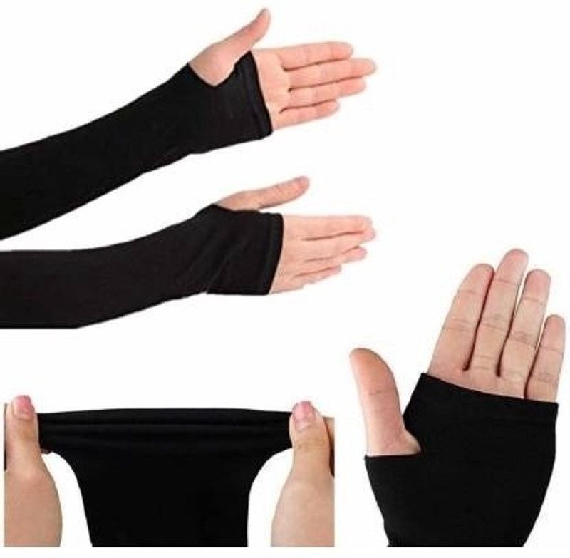 STUTAKRITI Cotton Arm Sleeve For Men & Women  (Free, Black)
